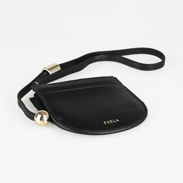 【FURLA 芙拉】FURLA精品粒面小牛皮附腕帶拉鍊零錢卡夾(小/黑)