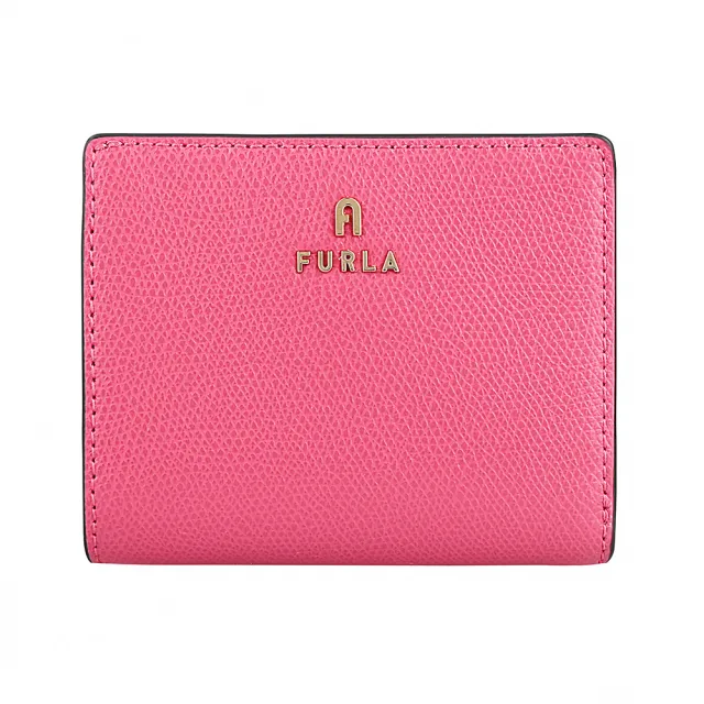 【FURLA 芙拉】FURLA精品粒面小牛皮金屬LOGO二折短夾(桃粉x淡粉)