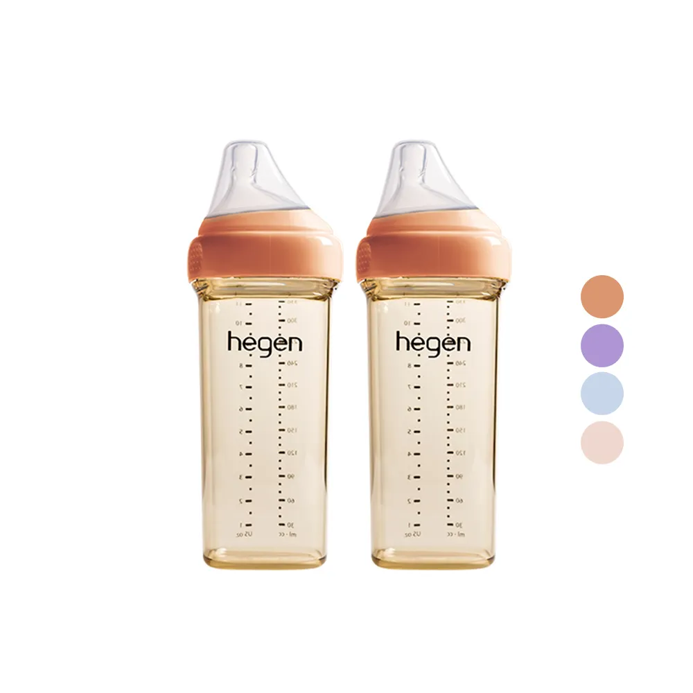 【hegen】總代理｜PCTO™金色奇蹟PPSU多功能方圓型寬口奶瓶 330ml 雙瓶組(嫣粉/沁藍/漾紫/柔褐楓)
