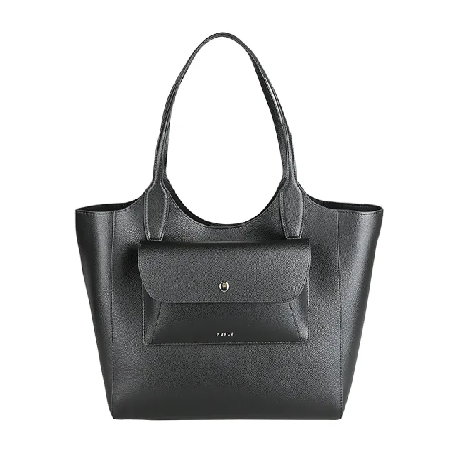 【FURLA 芙拉】FURLA精品小牛皮可拆外袋肩背托特包(中/黑)