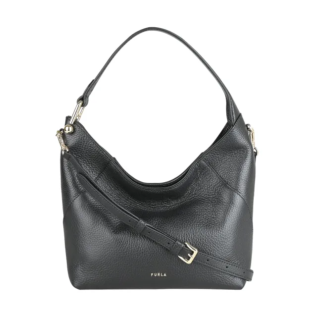 【FURLA 芙拉】FURLA精品小牛皮金釦飾磁釦肩背斜背包(小/黑)