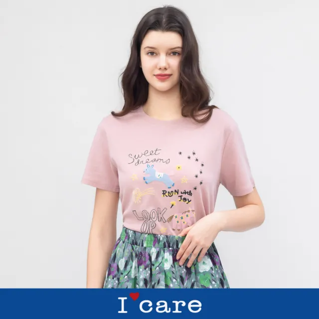 【I’Care 依卡】現貨-輕鬆小馬插畫印花T恤 - 2色（F）｜短袖T恤 休閒上衣 休閒T恤