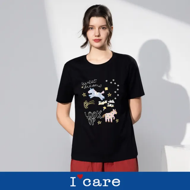 【I’Care 依卡】現貨-輕鬆小馬插畫印花T恤 - 2色（F）｜短袖T恤 休閒上衣 休閒T恤