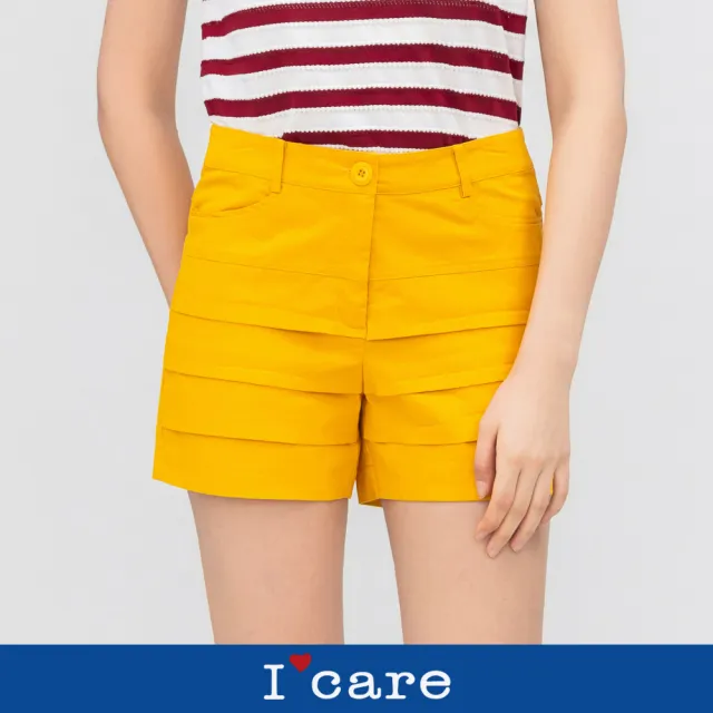 【I’Care 依卡】現貨-夏彩層疊壓褶休閒短褲 - 2色（M-2L）｜壓褶短褲 層疊短褲 休閒穿搭
