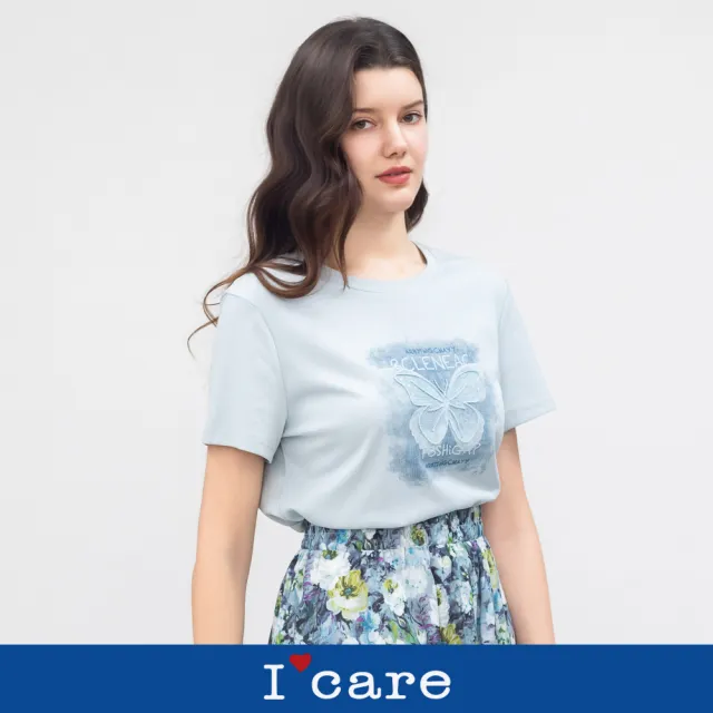 【I’Care 依卡】現貨-粉霧蝴蝶純棉T恤 - 2色（F）｜純棉T恤 休閒上衣 甜美穿搭