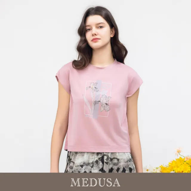【MEDUSA 曼度莎】現貨-粉紅鳶尾詩意拼接T恤(M-XL)|拼接T恤 短袖上衣 氣質穿搭