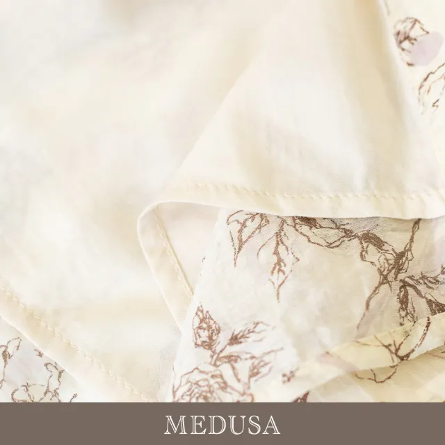 【MEDUSA 曼度莎】現貨-粉白素雅花影綁結天絲棉洋裝（M-XL）｜天絲洋裝 氣質穿搭