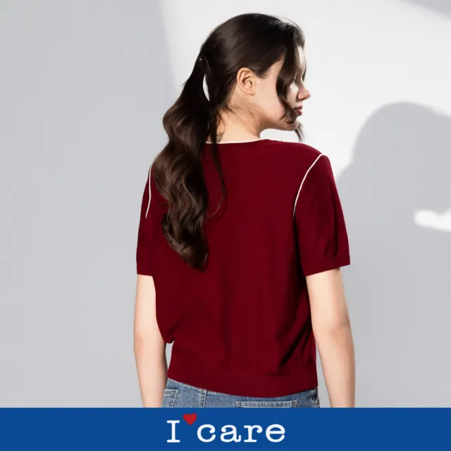 【I’Care 依卡】現貨-柔和斜滾邊收腰針織上衣 - 2色（F）｜針織上衣 休閒穿搭 短袖上衣