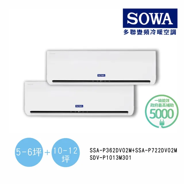 【SOWA 首華】空調速配★5坪+12坪一對二變頻冷暖分離式空調(SDV-P1012M301M/SSA-P362DV02M+P722DV02M)