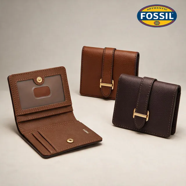 【FOSSIL】Emery 真皮金釦短夾 (多色可選)