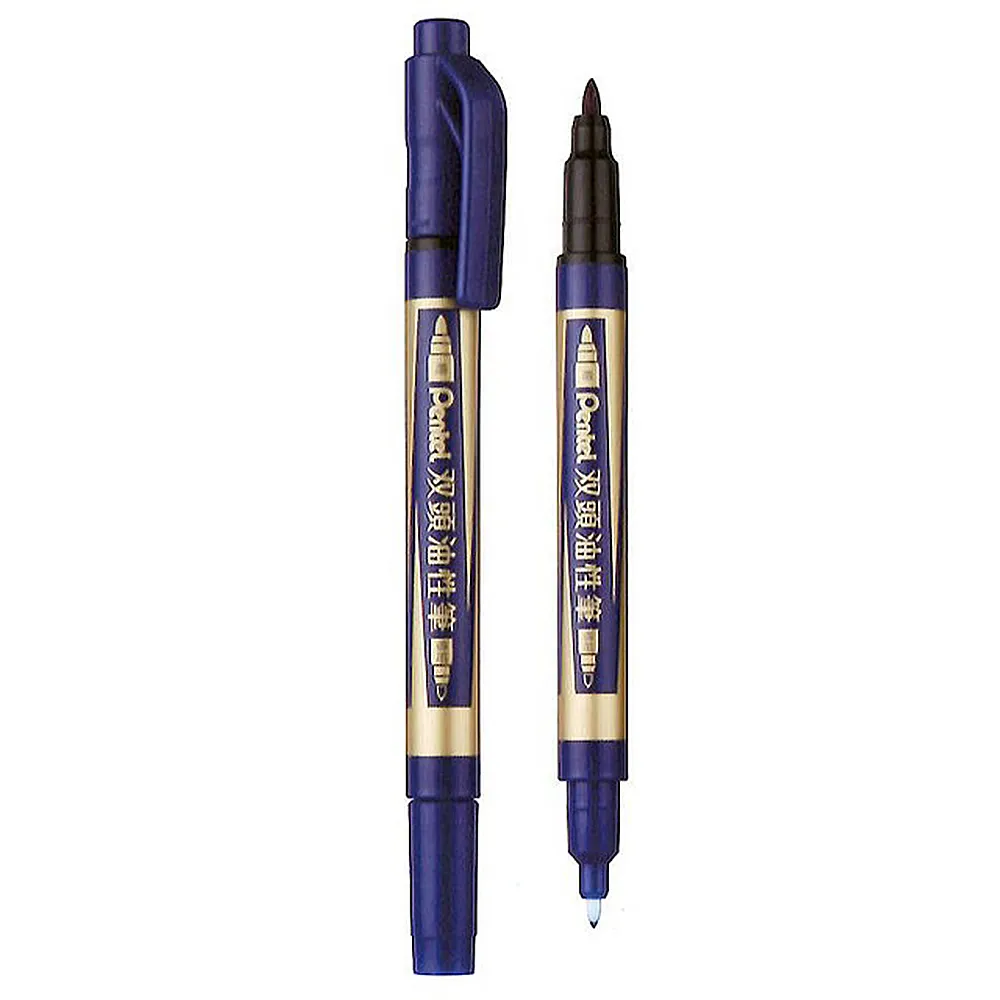 【Pentel 飛龍】N75W-C 雙頭油性筆 藍(4入1包)
