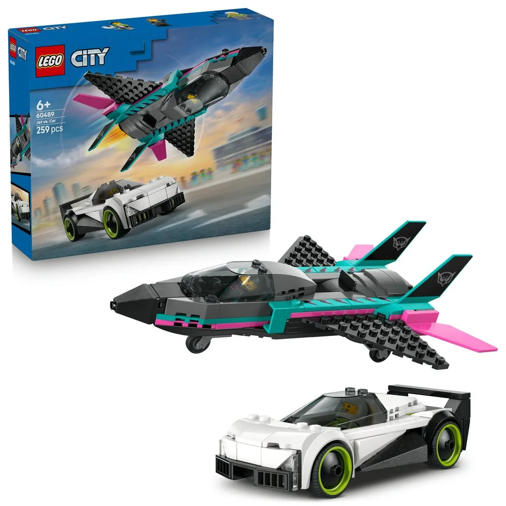【LEGO 樂高】城市系列 60489 噴射機 vs. 汽車(玩具車 創意力遊戲 積木 兒童玩具)