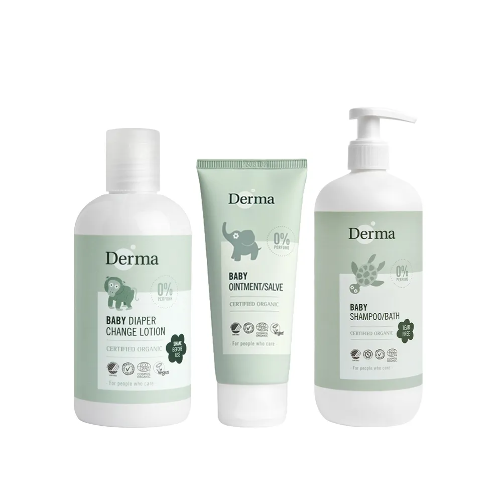 【Derma 丹麥德瑪】寶寶屁屁水嫩呵護組 沐浴露 500ml+萬用膏100ml+乾洗防護乳250ml