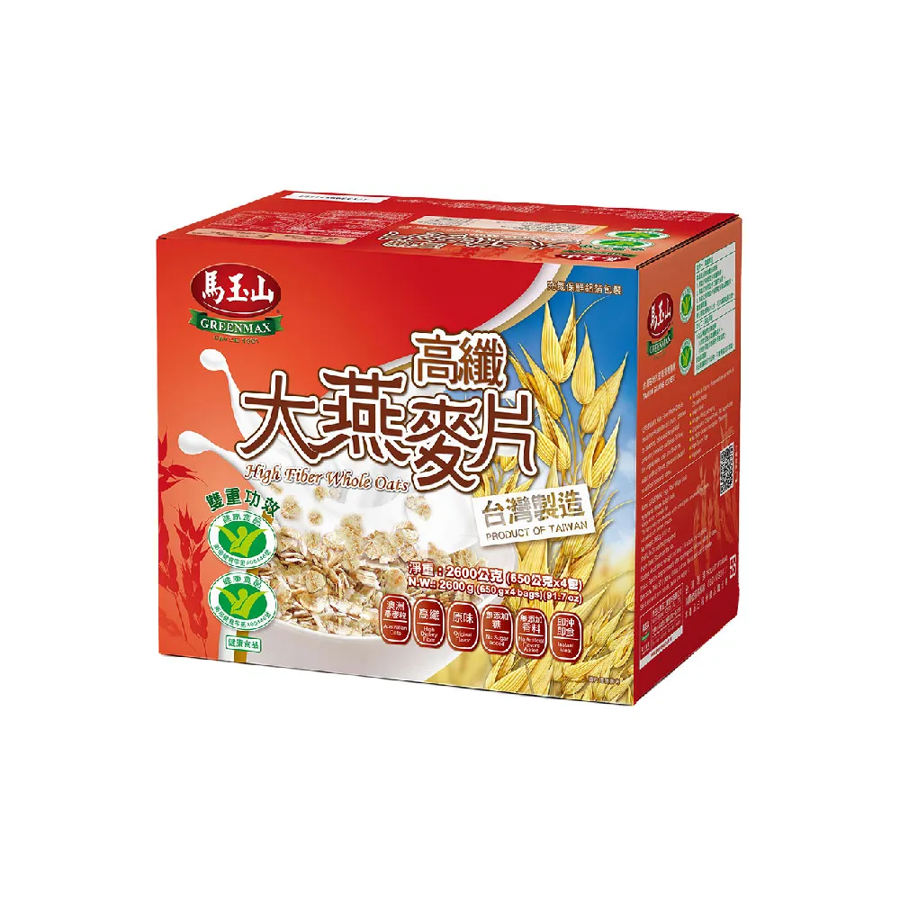 【馬玉山】高纖大燕麥片-雙重功效(650gx4入/盒)三盒組