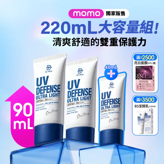 【Dr. May 美博士】momo獨家!90ml加大容量專業清爽防曬乳SPF50+ PA++++(90mlx2+40ml)