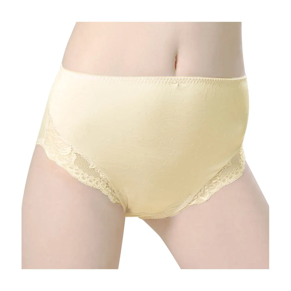 【Gennies 奇妮】孕婦內褲 彈性蕾絲中腰內褲 010系列(鵝黃 超值)