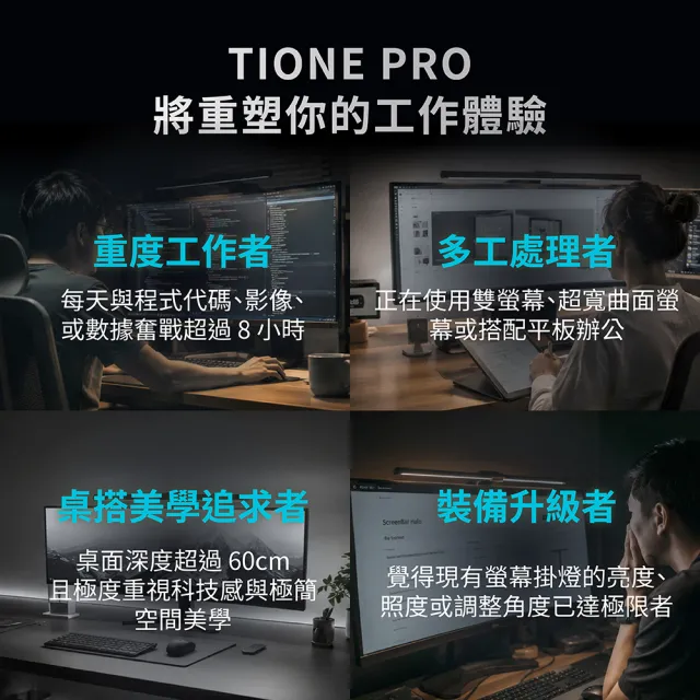 【喜光全光譜】TIONE PRO 座夾兩用 全光譜LED螢幕護眼檯燈 掛燈