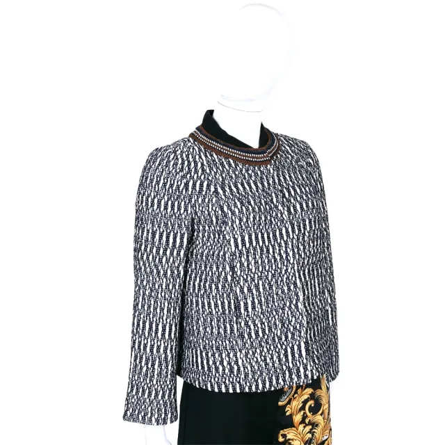 【TORY BURCH】MARBLED TWEED 大理石紋路設計外套(黑x藍x白 長袖 TB)
