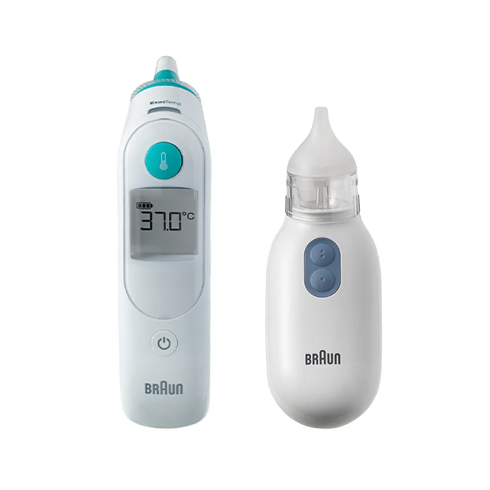 【BRAUN 百靈】新生彌月組★耳溫槍 IRT6030+吸鼻器 BNA100AU(兒科醫師首選品牌/彌月組/禮盒)發燒監測