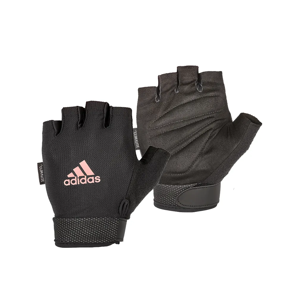 【adidas 愛迪達】可調式透氣短指訓練手套-粉(S-L)