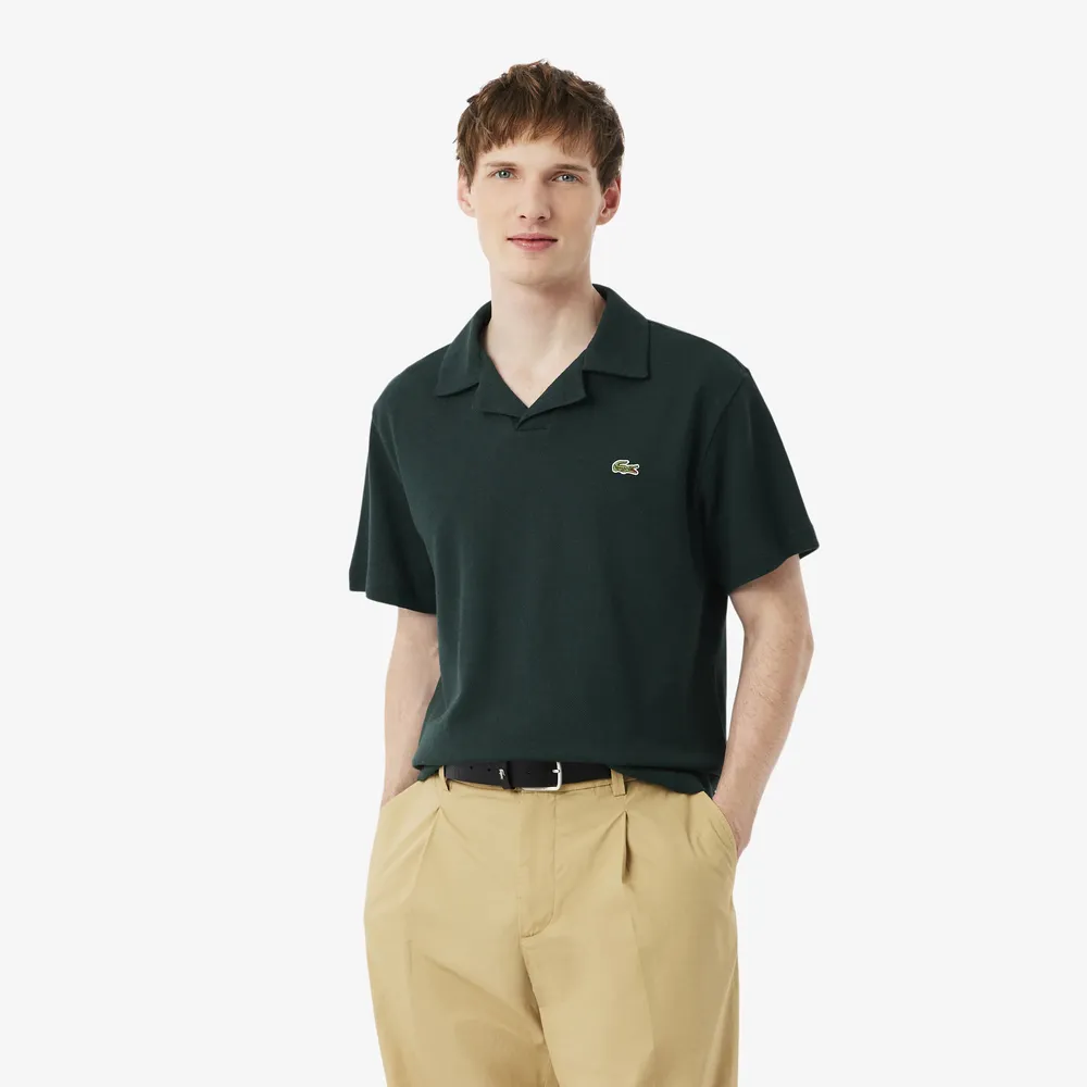 【LACOSTE】男裝-經典版型古巴領口短袖POLO衫(綠色)