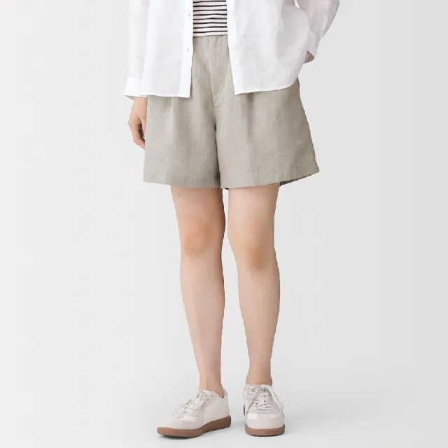 【MUJI 無印良品】女亞麻水洗短褲(黑色/原色/煙燻橘)