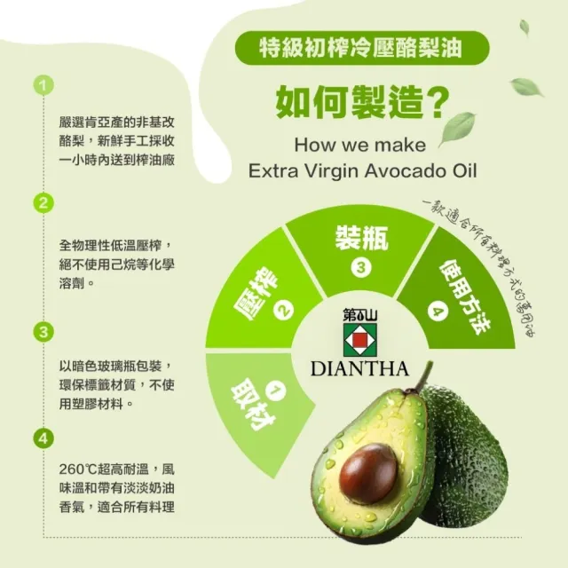 即期品【Diantha 第一山】初榨冷壓酪梨油250ml(可生飲)