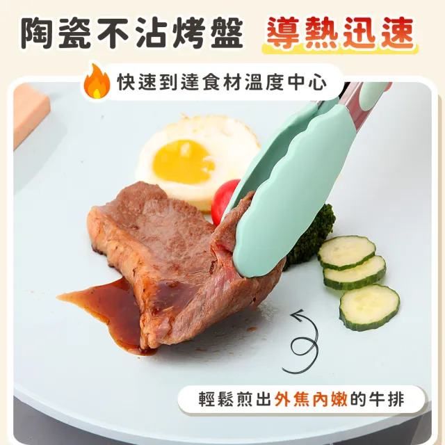 【WondaMom】買一送一 陶瓷不沾瀝油烤盤組 36cm附收納袋 防燙耳(烤盤 露營 烤肉 不沾烤盤 IH爐 電磁爐適用)