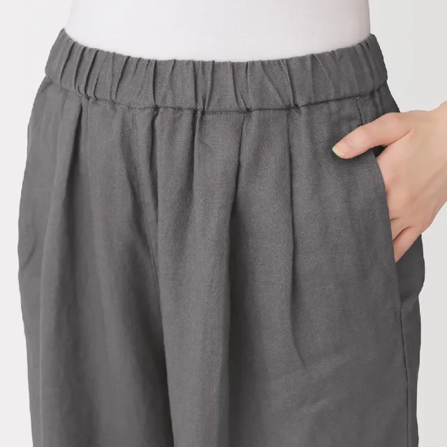 【MUJI 無印良品】女亞麻水洗舒適寬版褲(墨灰/黑色/原色/芥黃)