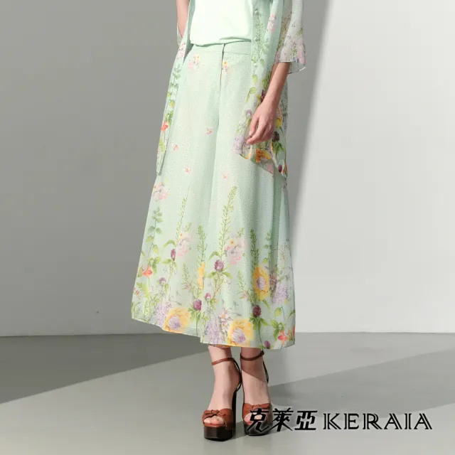 【KERAIA 克萊亞】翠雅花韻印花雪紡寬褲
