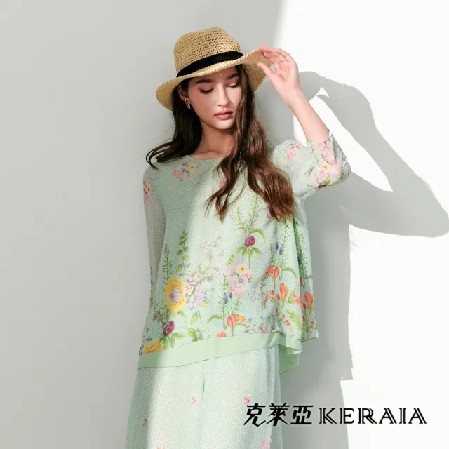 【KERAIA 克萊亞】翠雅花韻印花雪紡上衣