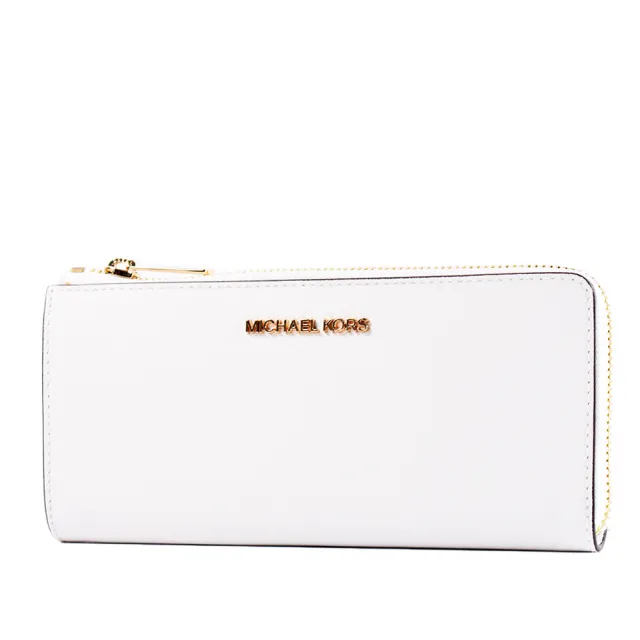 【Michael Kors】金字防刮十字紋L型拉鍊長夾-白色