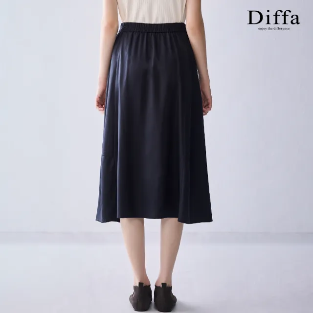 【Diffa】六片剪裁車褶鬆緊腰長寬裙-女
