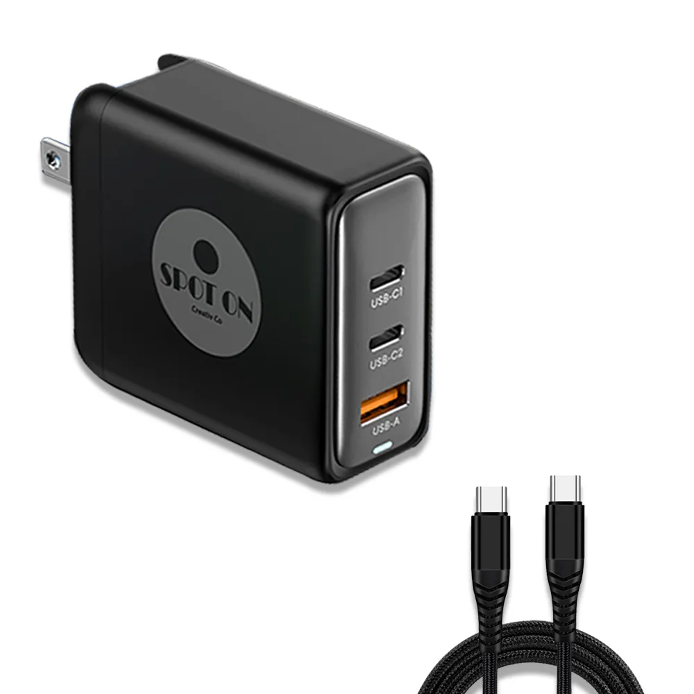 100W GaN氮化鎵PD+QC3.0三孔2C1A快充充電器/筆電快充+C to C 100W充電線(支援MAC/iPhone)
