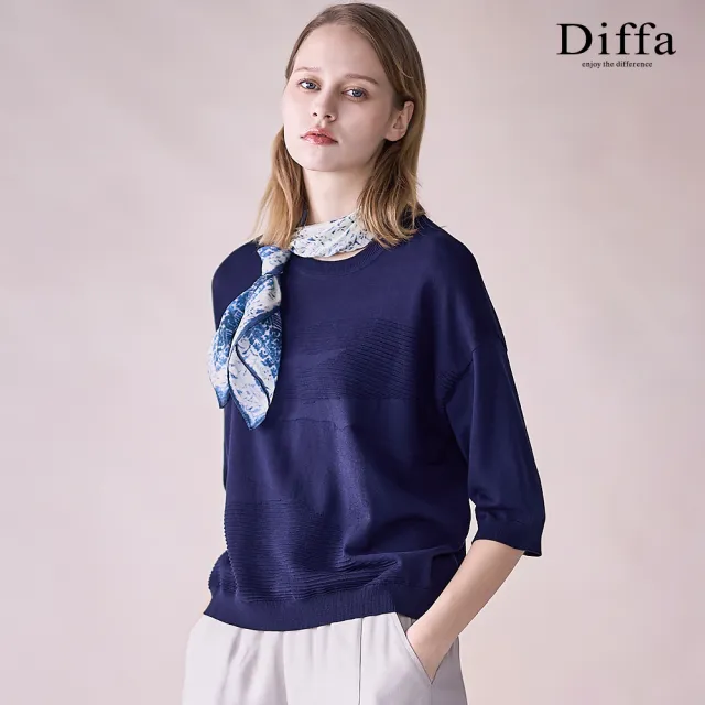 【Diffa】游牧風織紋落肩七分袖線衫-女
