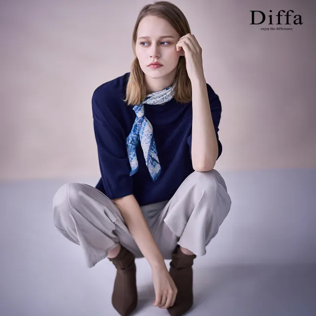 【Diffa】游牧風織紋落肩七分袖線衫-女