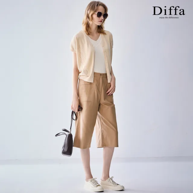 【Diffa】菱格鏤空織紋連袖線衫-女