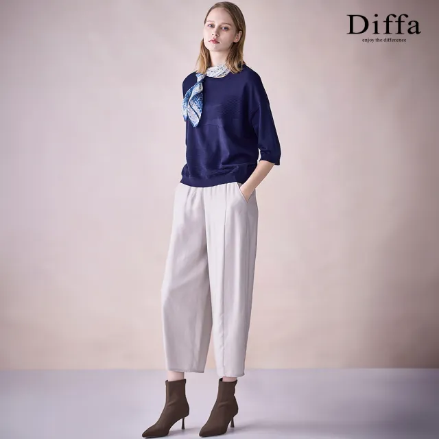 【Diffa】鬆緊腰美型剪裁九分褲-女
