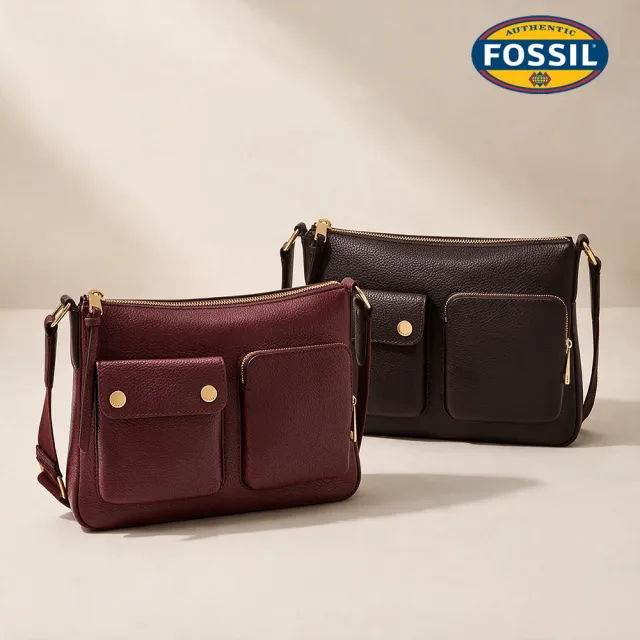 【FOSSIL】Maysen 真皮雙口袋斜背包 (兩色可選)