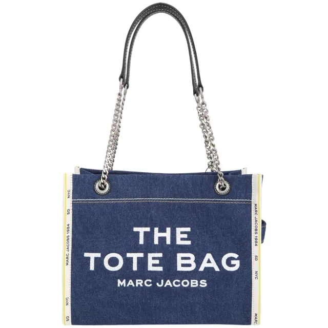 【MARC JACOBS】THE DENIM 中款 鍊帶肩背帆布托特包(深藍 側背包 單肩包)