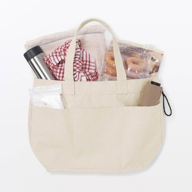 【MUJI 無印良品】帆布橫型托特包(黑色/原色/深藍/摩卡棕) 高31×寬46×底14cm