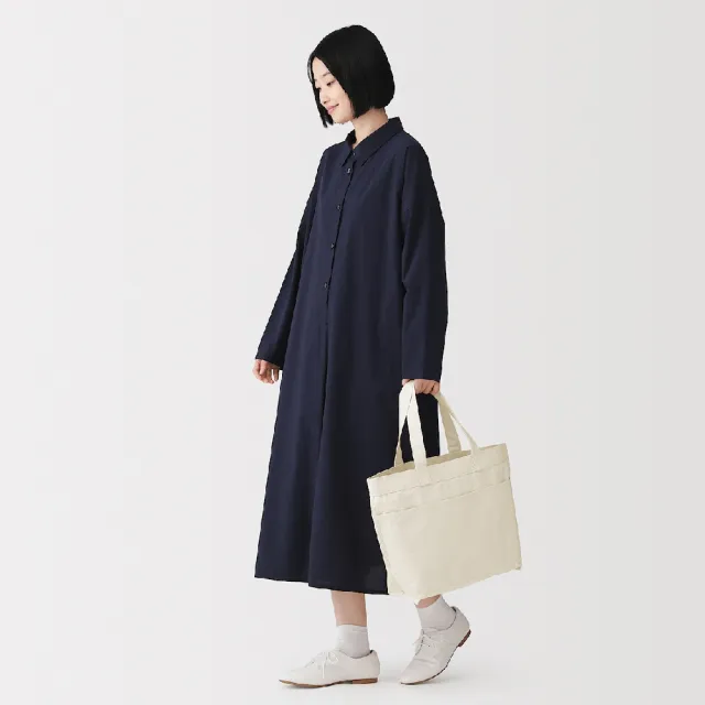 【MUJI 無印良品】帆布橫型托特包(黑色/原色/深藍/摩卡棕) 高31×寬46×底14cm