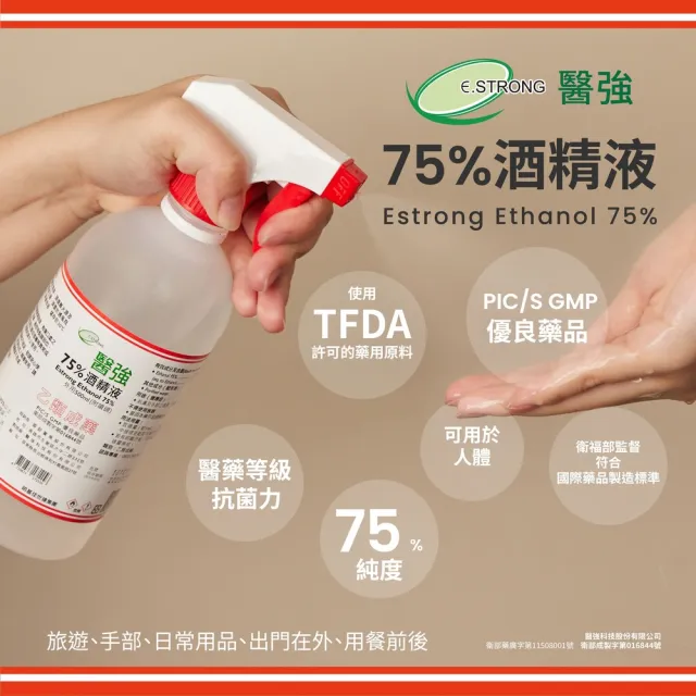 【醫強】75%酒精液1000ml 1瓶(1000ml/瓶+酒精專用壓頭X1)