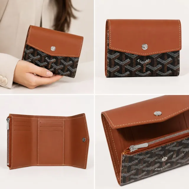 【GOYARD 高雅德】Saint-Gabriel 牛皮 棕色 老花 三折皮夾 錢包