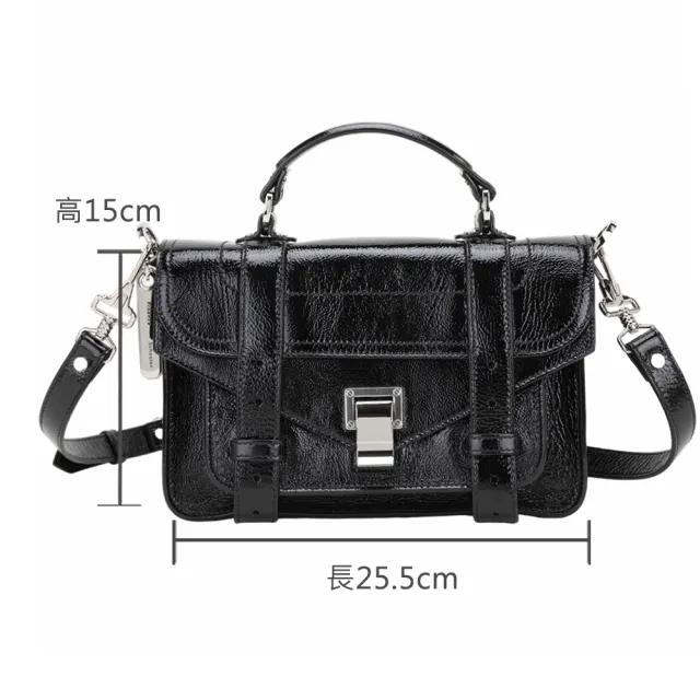 【Proenza Schouler】PS1 Tiny 皺紋漆皮羊皮斜背/手提學院包(黑色 兩用包 真皮)