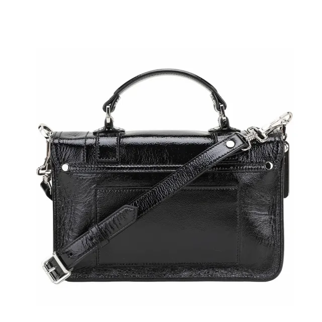 【Proenza Schouler】PS1 Tiny 皺紋漆皮羊皮斜背/手提學院包(黑色 兩用包 真皮)