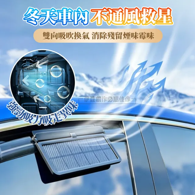 【IDREES 伊德萊斯】太陽能車載風扇 吸吹一體空氣循環扇 USB車用降溫電風扇 車用風扇/排氣扇/換氣扇
