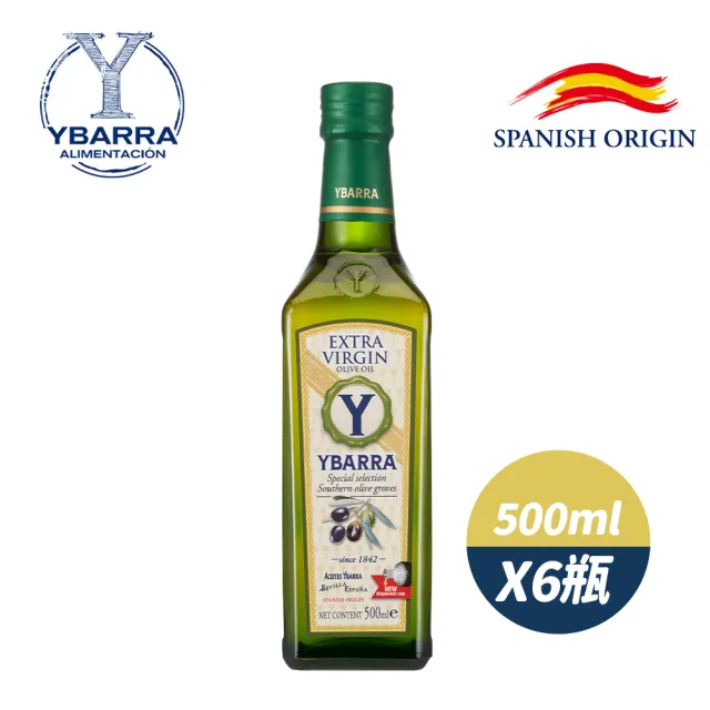 【YBARRA】益百萊 100%特級冷壓初榨橄欖油500mlx6入 ( 生飲入門款0.26%酸價/玻璃瓶裝/雙11限定)