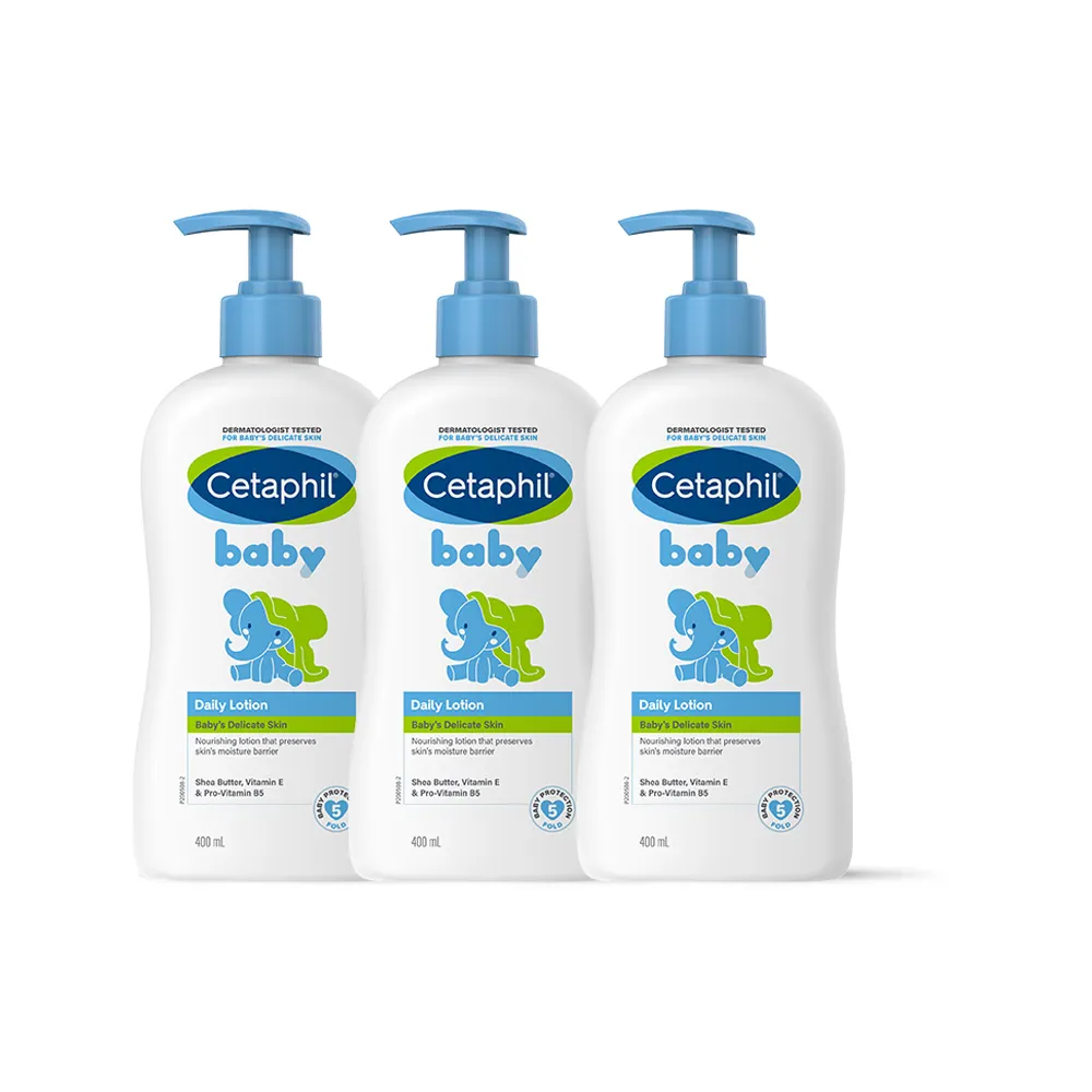 【Cetaphil 舒特膚】官方直營 baby溫和潤膚乳 400ml*3入(嬰兒乳液/臉部身體適用)