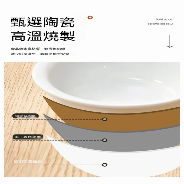 【MOOG 沐格】陶瓷貓碗 實木高腳護頸碗 防打翻貓咪飯碗水碗 寵物食盆